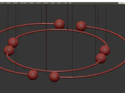 Oddments circular light fixture with four balls hanging from it Low-poly 3D model