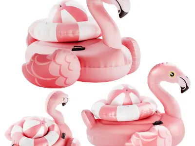 pink intex mega flamingo Inflatable Island with ring and ball 3D model
