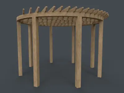 PBR Wooden Pergola Gazebo A2 Low-poly 3D model