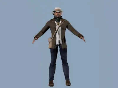 Rigged character 98 game animations Low-poly 3D model