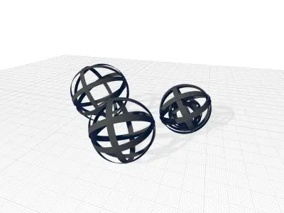 Wood and Metal Spheres Sculpture Set 3D model