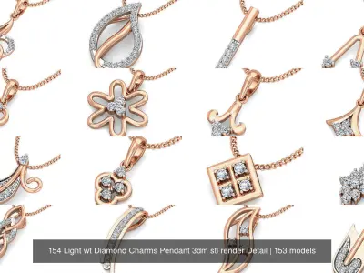 153 Light wt Diamond Charms Pendant 3dm stl render Detail 3D Model Pack