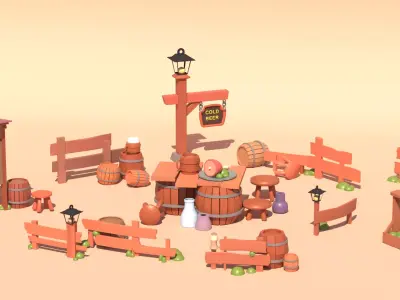 Wooden low-poly assets Low-poly 3D model