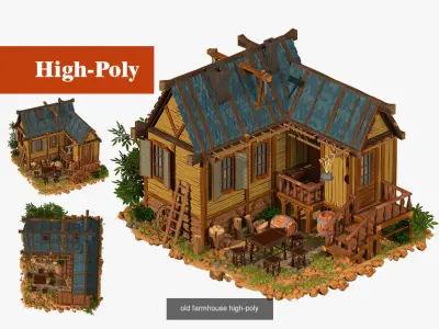 old mill with barn old farmhouse wild west high-poly 3D Model Pack