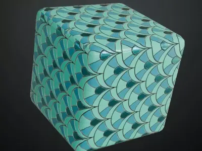 Green Teal Fish Scale Ceramic Tiles PBR Seamless Texture
