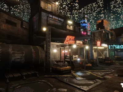 Cyberpunk Rooftop Market Low-poly 3D model