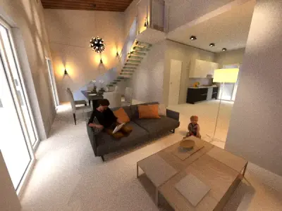 Apartments living room with stairs and couch Free 3D model