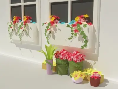 Flower window with flowers Free 3D print model