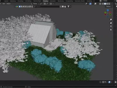 3D Modern House with Garden Lights Exterior Visualization Scene Low-poly 3D model