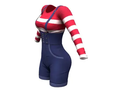 Denim Overalls Shorts and T-Shirt Low-poly 3D model