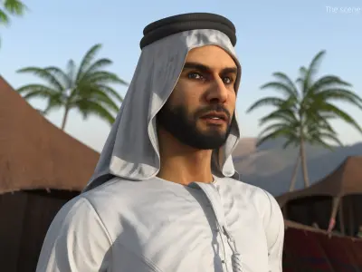  Arabian Man in Kandura Hand on Waist White 
