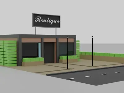 Low Poly Boutique coffee shop on side of road Low-poly 3D model