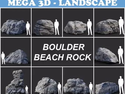 Gray Boulder Beach Rock Collection 210110 Low-poly 3D model