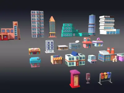City Buildings Models Pack Low-poly 3D model