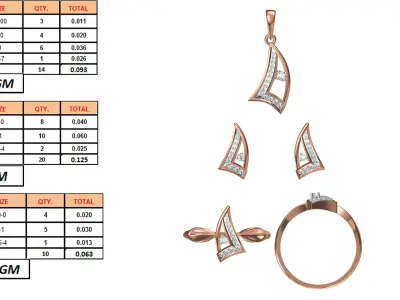 Light wt Ring Earrings Pendant set 3dm stl 1-render details 3D print model 19
