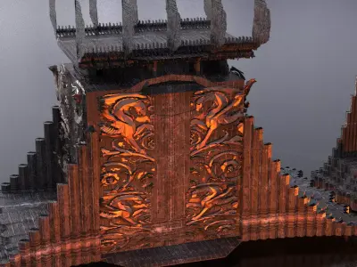 Norse Gods Engraved Dark Tower bridge 3D model