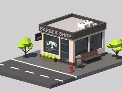 Cartoon Low Poly Building Barber Shop Low-poly 3D model