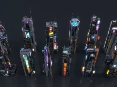 Cyberpunk Scifi Building collection bundles 3D Model Pack