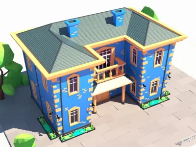 Low Poly Stylized European Street House Building 01  Low-poly 3D model