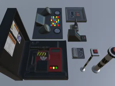Sci fi Buttons Levers and Gear Ultimate Pack Low-poly 3D model