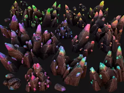 Rocks Crystals Gems Pack for Cave Dungeon  Mine Low-poly 3D model