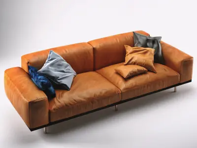 Naviglio orange leather sofa with pillows 3D model
