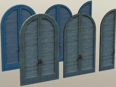 Louvered Painted Door game ready asset Low-poly 3D model