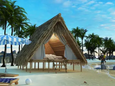Beach leisure thatched cottage 3D model