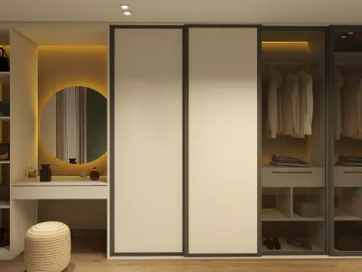 Modern Sliding Door Closet with Vanity 3D model