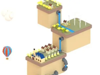 Flying low poly City Low-poly 3D model