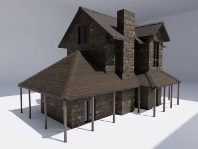 House old stone with roof Low-poly 3D model