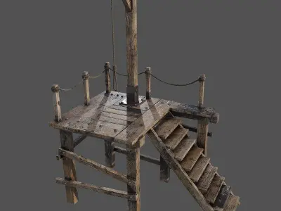 Gallows 1 wooden platform with stairs leading up to it Low-poly 3D model