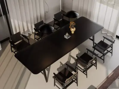 Living Room and Kitchen with Dinning Set Low-poly-132 Low-poly 3D model