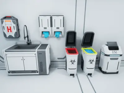 SciFi Hospital Room Props Low-poly 3D model