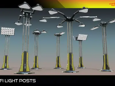 Sci-Fi Light Posts  Low-poly 3D model