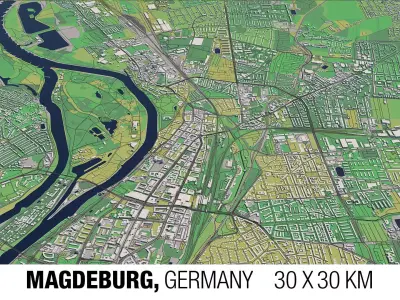 Magdeburg Germany 30x30km City Map 3D model