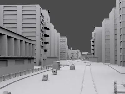 Low Poly City Model street with buildings and cars Low-poly 3D model