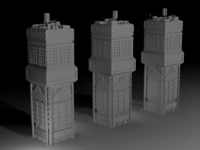 Sci-fi multi-storey building Low-poly 3D model