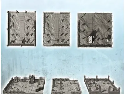 Set of cemetery squares with low walls tombs and mausoleum 2 - W 3D print model