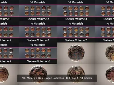 100 Materials Skin Dragon Seamless PBR Pack 1 Texture