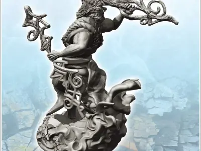 Zeus Jupiter on rock throwing lightning 1 - Medieval Fantasy Mag 3D print model