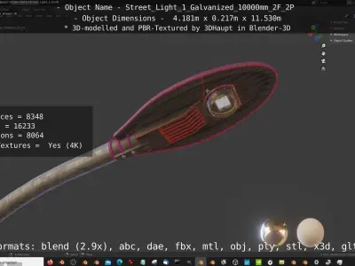 Street Light 1 Galvanized 10000mm 2F 2P Low-poly 3D model