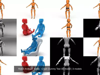  Robot Android  family   Crash Dummy Test 3D model 3D Model Pack