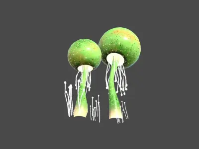 Fantasy Mushroom E09 Green Orange - Scene Backdrop Design Low-poly 3D model