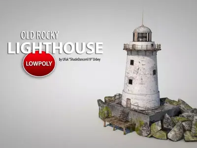 Old Rocky Lighthouse Low-poly 3D model