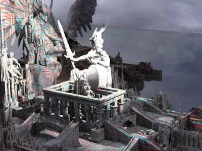 Angelic Halls Of Power Statue s with towers 3D model