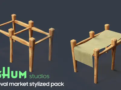 Medieval Stylized Market Set  Low-poly 3D model