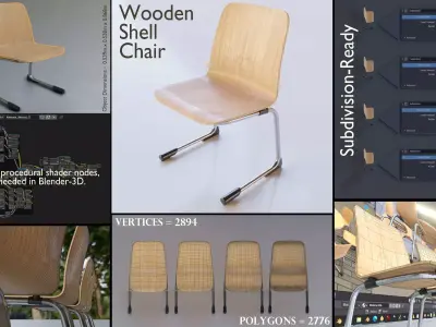 Wooden Shell Chair 3D model