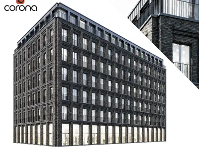 Modern residential building  07 at night with simple interiors 3D model