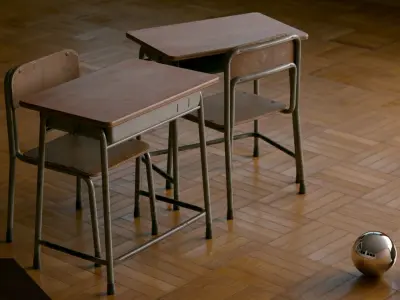 Japanese School Desk and Chair with Blender Demo scene 3D model